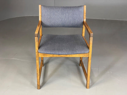 EB6165 Vintage Elbow Chair by Slagelse Oak Blue Cotton Danish Lounge MDIN