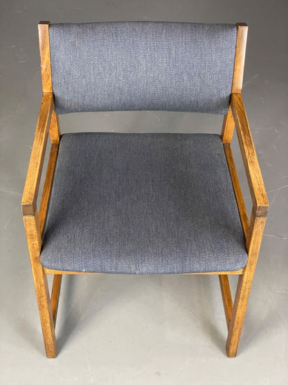 EB6162 Vintage Elbow Chair by Slagelse Oak Blue Cotton Danish Lounge MDIN