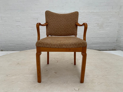 EB3102 Danish Beech Elbow Chair with Brown Patterned Fabric Vintage MDIN