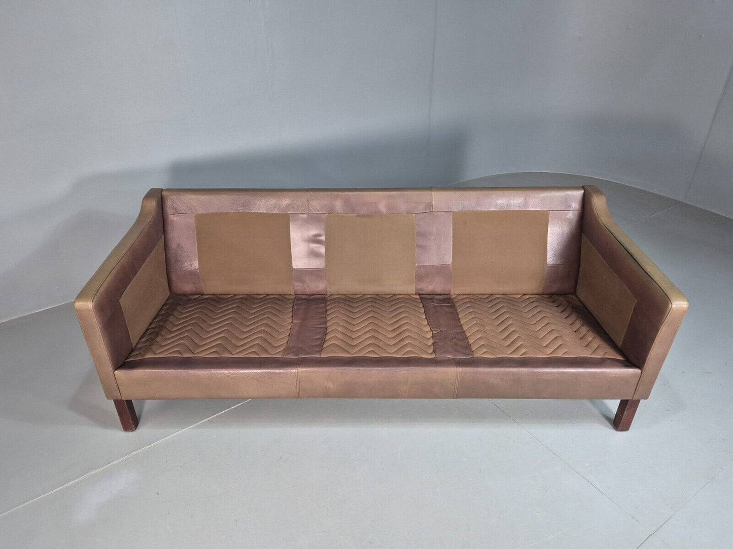 Vintage Danish 3 Seat Sofa Brown Leather Mogensen Style 1970s Retro EB8201 M3SS