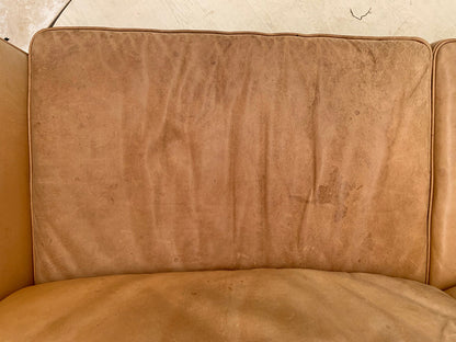 EB3355 Danish Skalma Tan Leather Two to Three Seat Sofa Mid-Century Modern M3SS