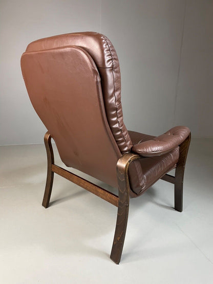 EB4983 Vintage Danish Leather and Vinyl Lounge Chair, Bentwood Frame, Retro MBEN