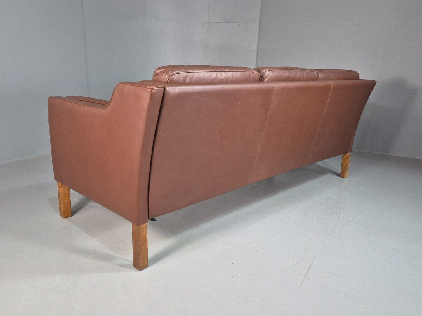 Vintage Danish 3 Seat Sofa Brown Leather Mogensen Style 1970s Retro EB7646 M3SS