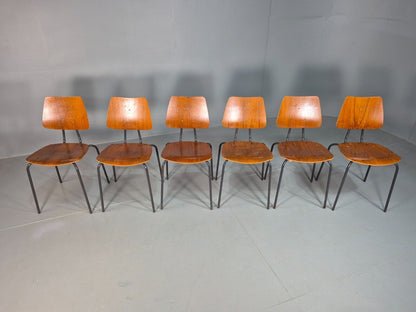 6 Vintage Danish Stacking Chairs Teak Plywood Steel Frame 1960 Retro EB8371 MSTA