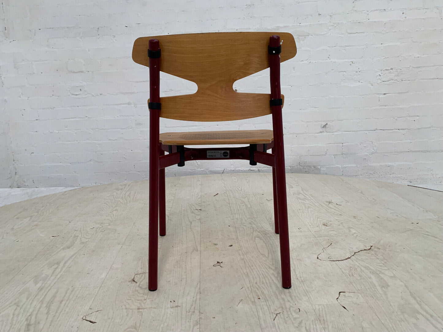 EB3635 Single Randers Beech & Burgundy Steel Childrens Stacking Chair MSTA