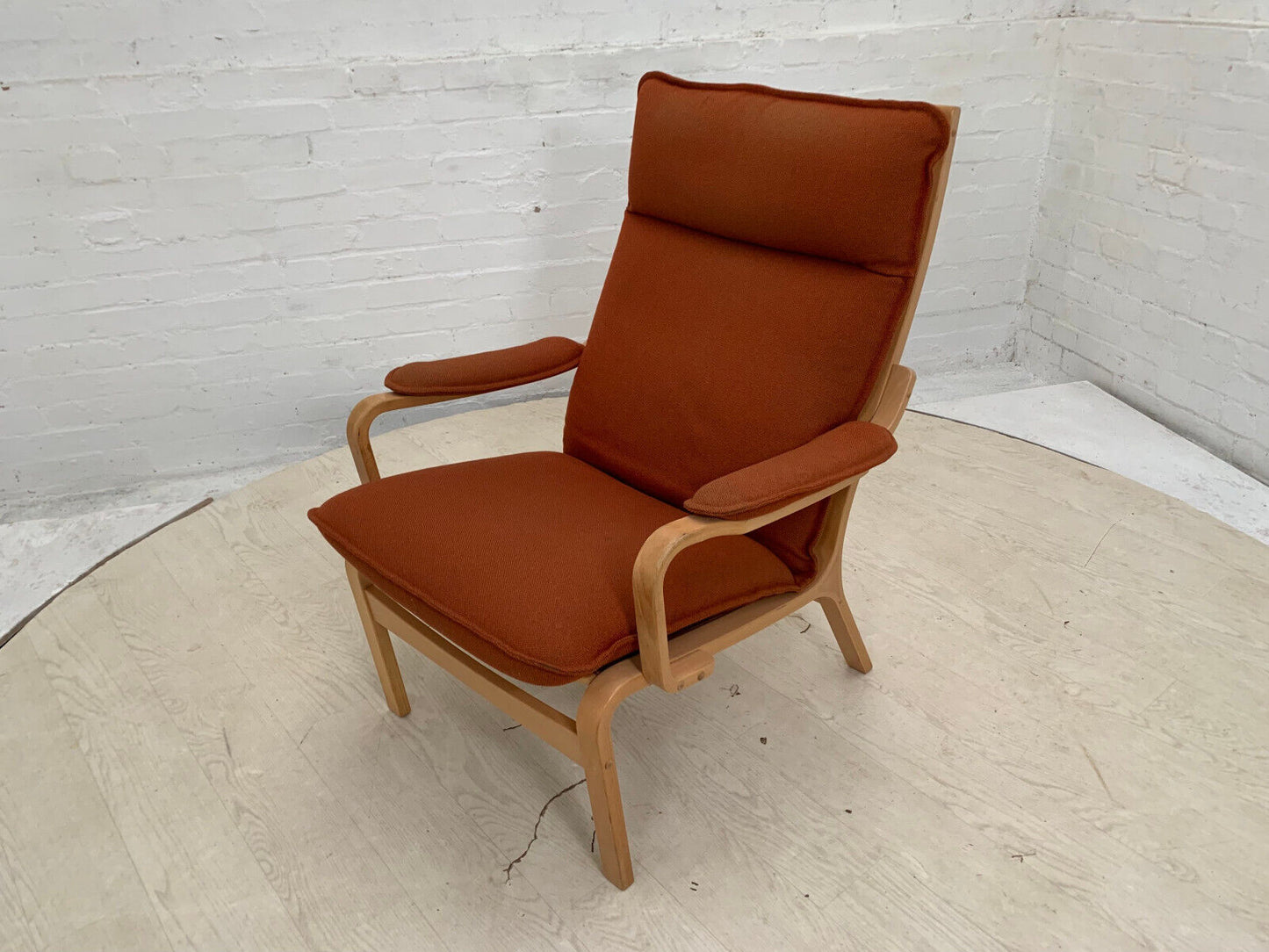 EB3659 Danish Skippers Beech Lounge Chair with Orange Wool Cushion Retro MBEN