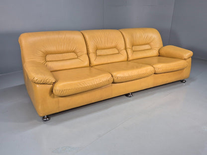 Vintage De Sede Style 3 Seat Sofa Mustard Leather Retro 1970 MCM EB8426 M3SS