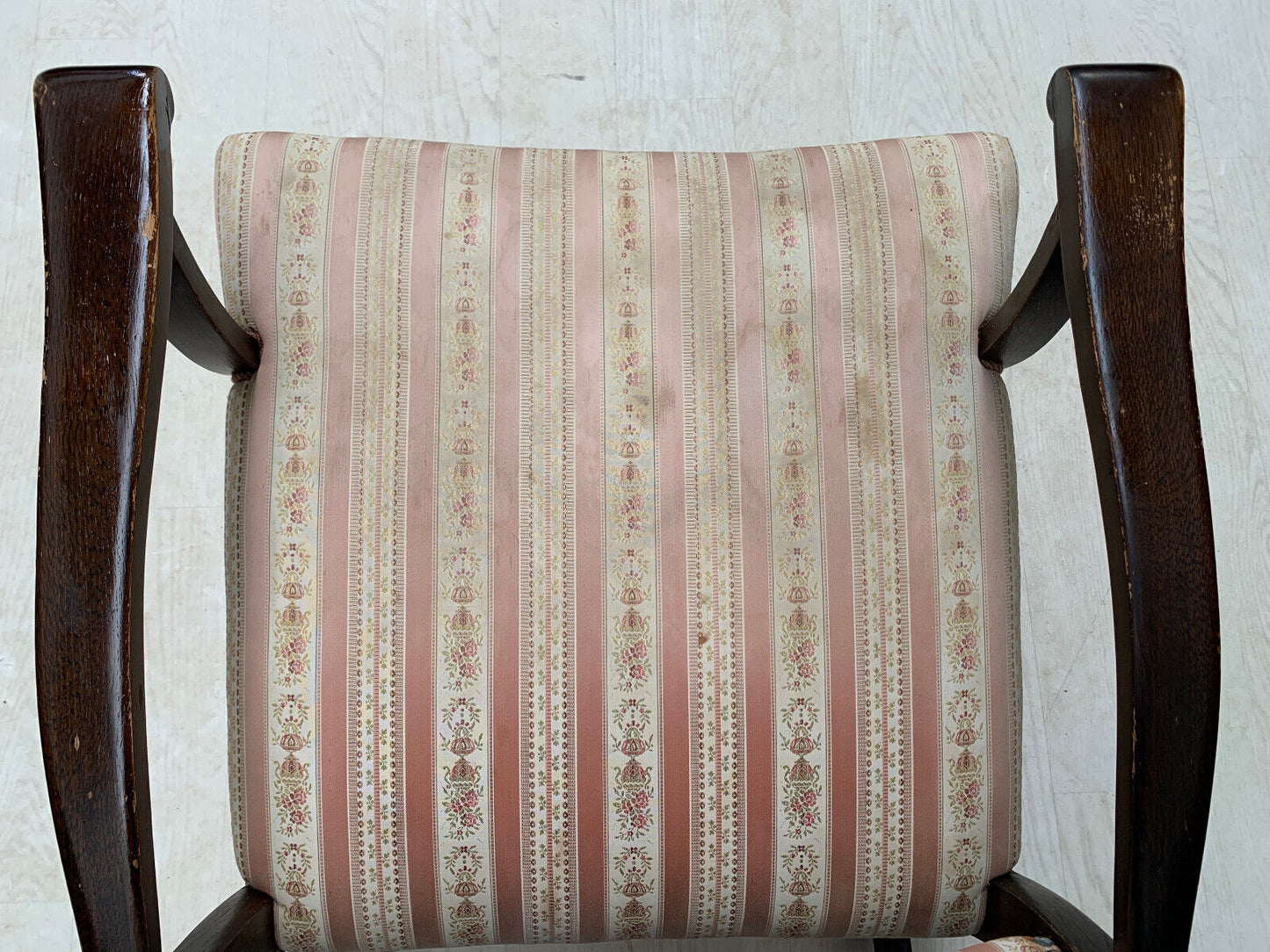 EB2913 Danish Stained Beech & Pink Striped Fabric Rocking Chair Vintage VCLO