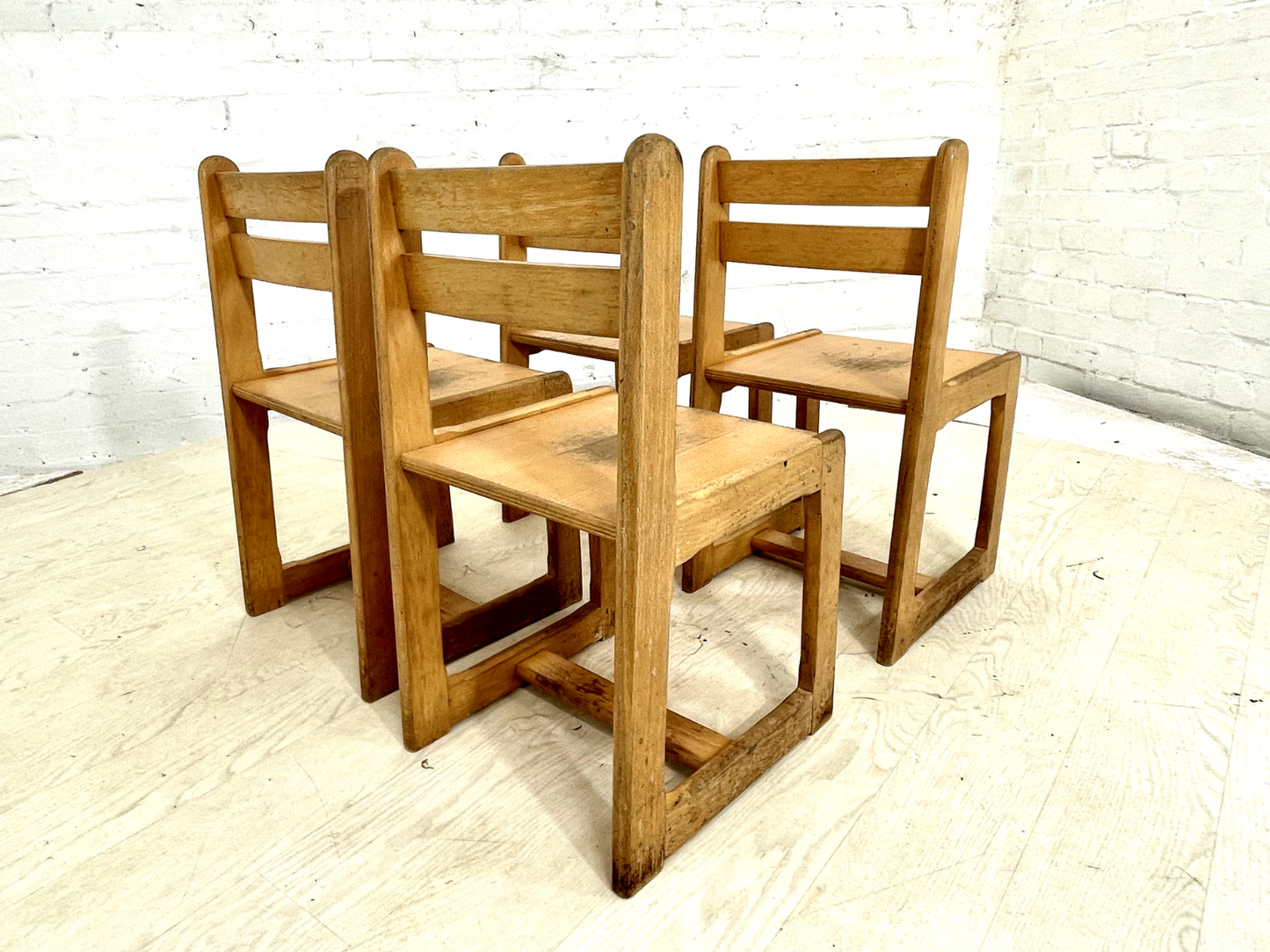 EB4321 Four Danish Children School Chairs, Beech Frame, Vintage. MDIN