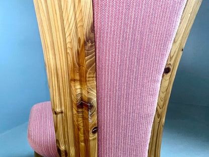 EB4798 3 Danish 1980s Pine & Pink Fabric Dining Chairs, Retro, Post Mod , MDIN