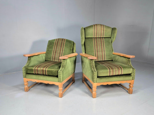 2 Vintage Danish Lounge Chairs Green Oak Kjearnulf Style 1970s Retro EB8323 MNOR