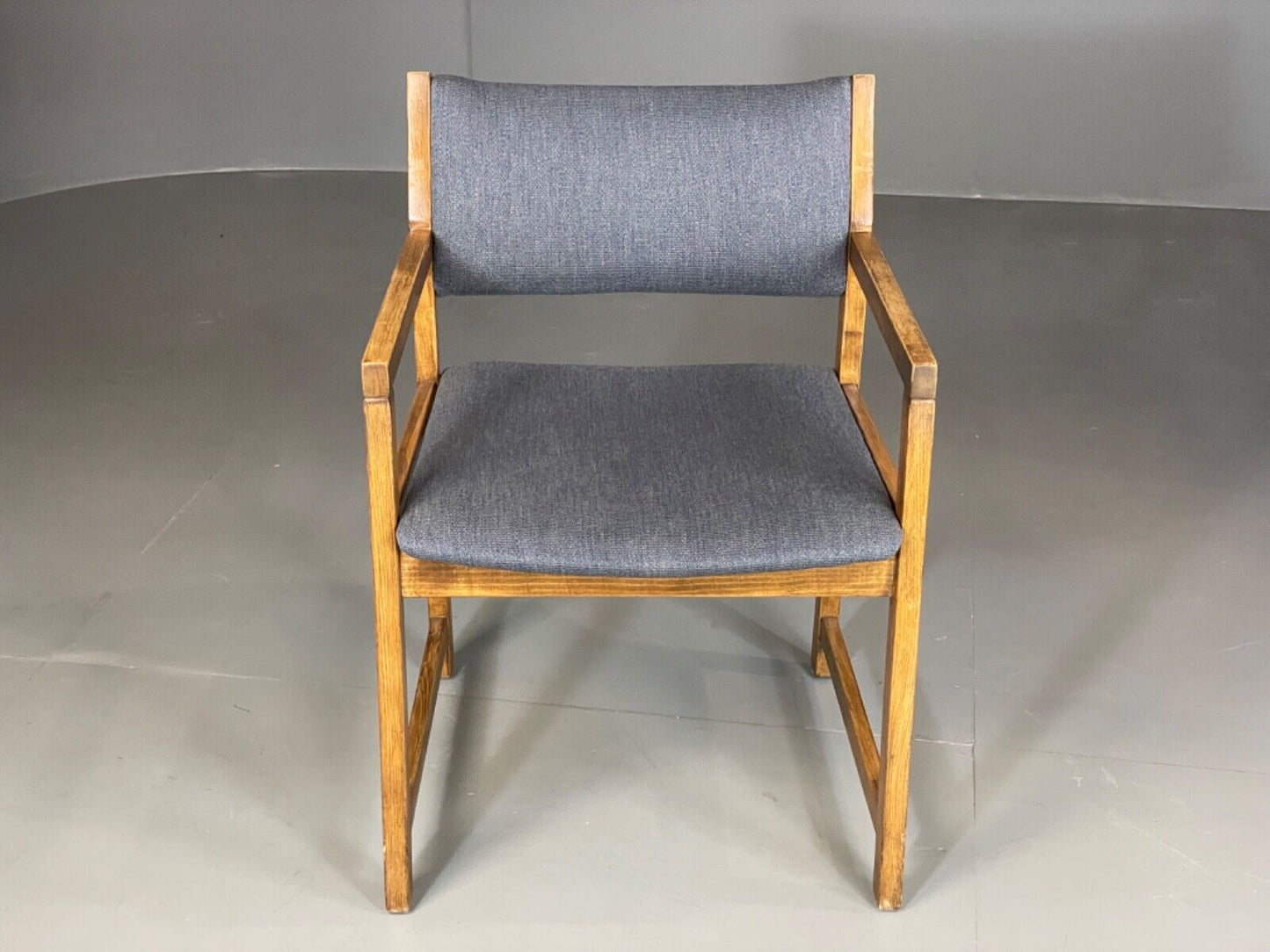 EB6164 Vintage Elbow Chair by Slagelse Oak Blue Cotton Danish Lounge MDIN