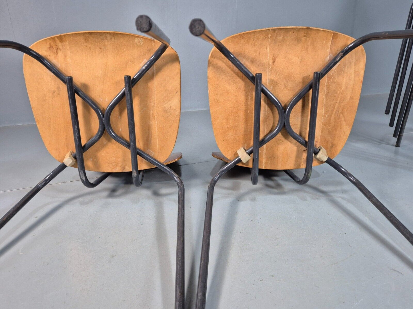 6 Vintage Danish Stacking Chairs Teak Plywood Steel Frame 1960 Retro EB8379 MSTA