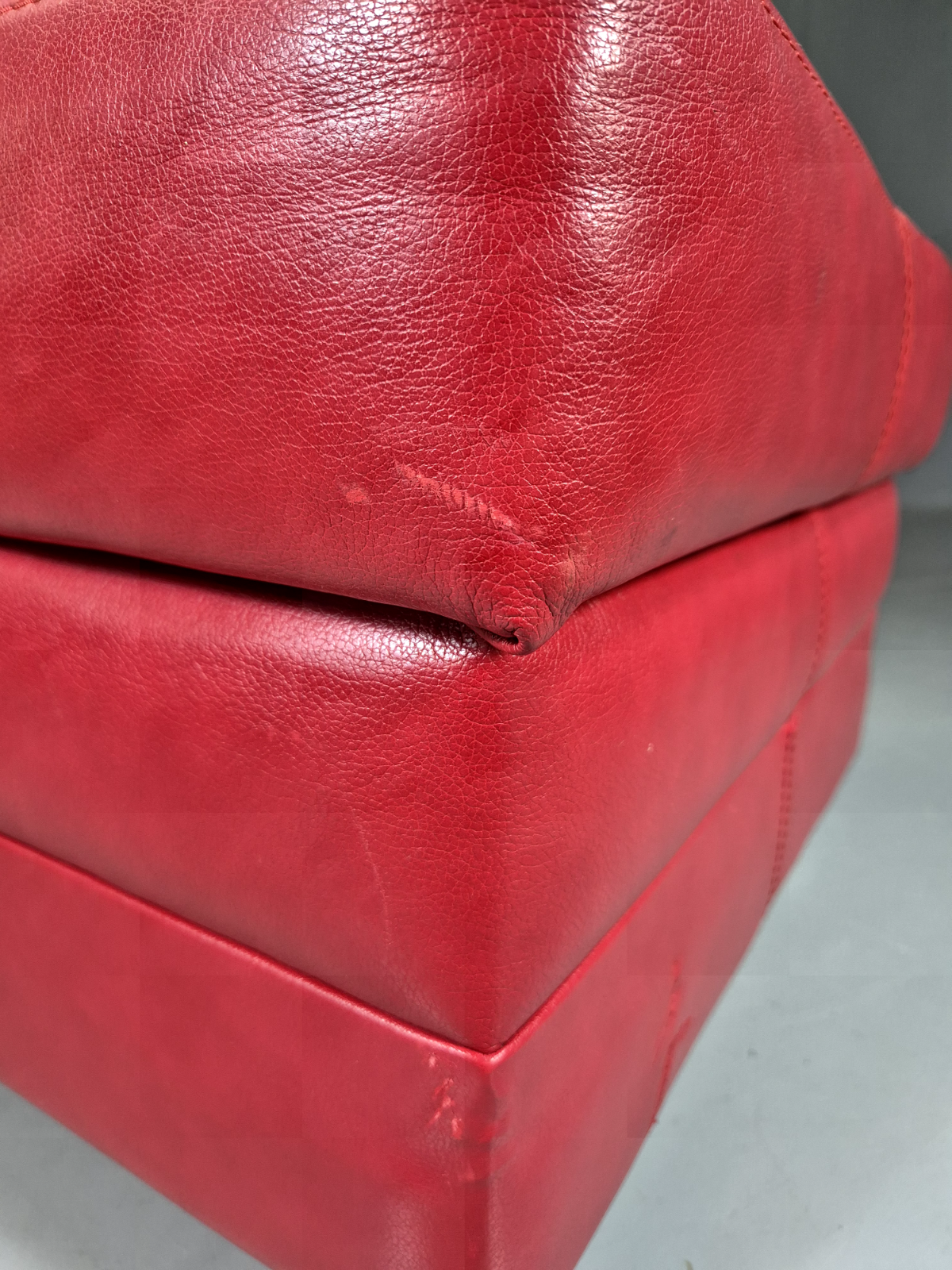 Vintage Danish Footstool Red Leather Retro EB7387 MFOO