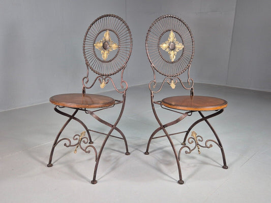 2 Vintage Garden Chairs Wrought Iron Gilded Decoration Folding EB7808 MNOR