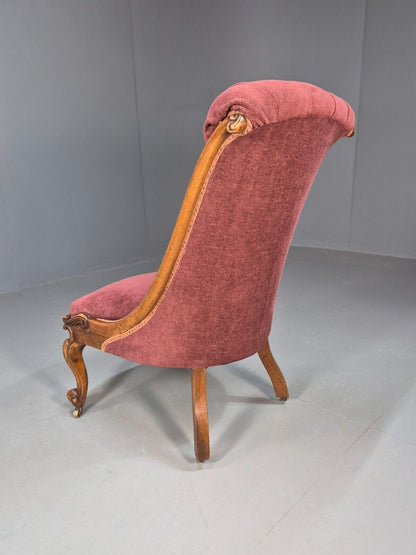 Vintage Nursing Chair Pink Cotton Fruitwood Frame 1800s Antique EB8454 VCLO