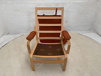 EB3659 Danish Skippers Beech Lounge Chair with Orange Wool Cushion Retro MBEN