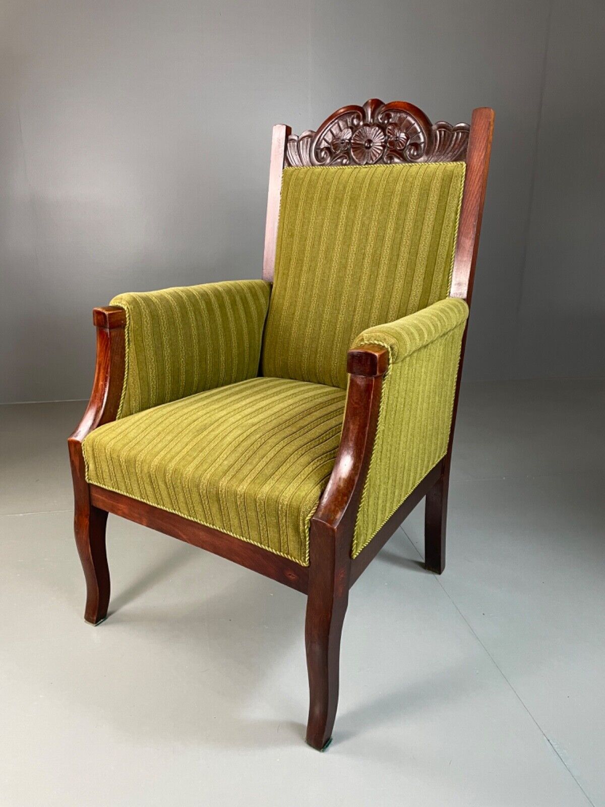 EB4587 Vintage Danish Antique Lounge Chair, Empire, Throne, Mahogany, Green VCAR