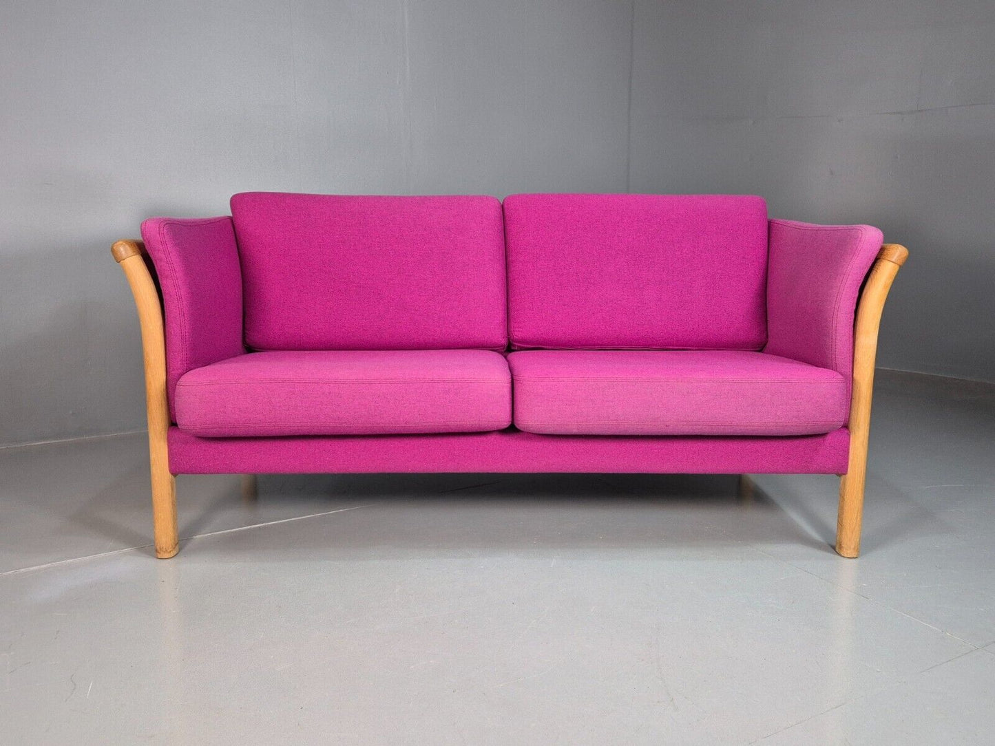 Vintage Danish 2 Seat Sofa Pink Wool Oak Frame Skalma MCM Retro EB7610 M2SS