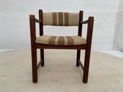 EB3476 Danish Stained Beech & Brown Striped Wool Elbow Chair Retro Vintage MDIN