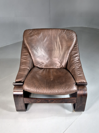 EB7033 A Vintage Swedish Lounge Chair Leather Kroken Nelo Retro MCM MBEN