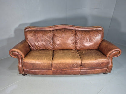 Vintage 3 Seat Sofa Brown Leather Traditional Club Style EB8313 VCHE