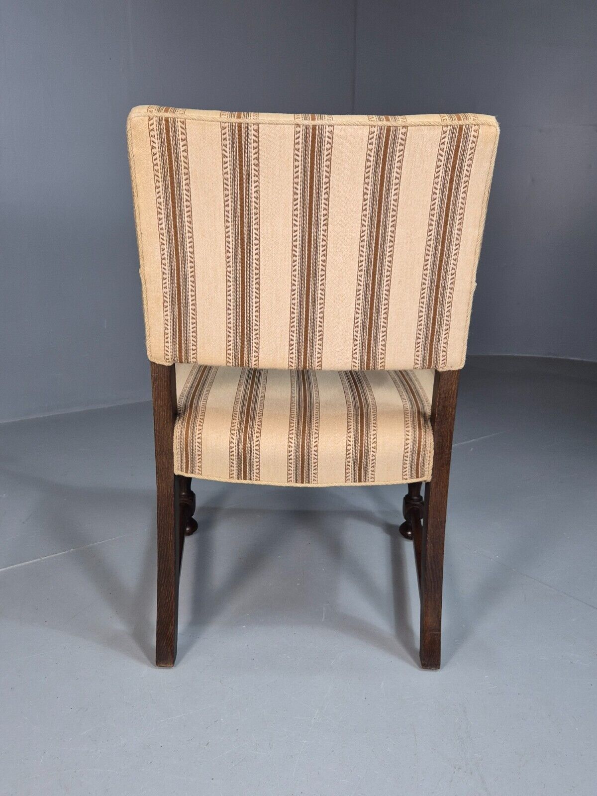 Vintage Danish Elbow Chair Cream Stripe Oak Frame 1950s Repro EB8084 VDIN