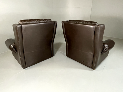 EB5688 2 Vintage Danish Style Wingback Leather Lounge Chairs, 1970s, Retro. VLEA