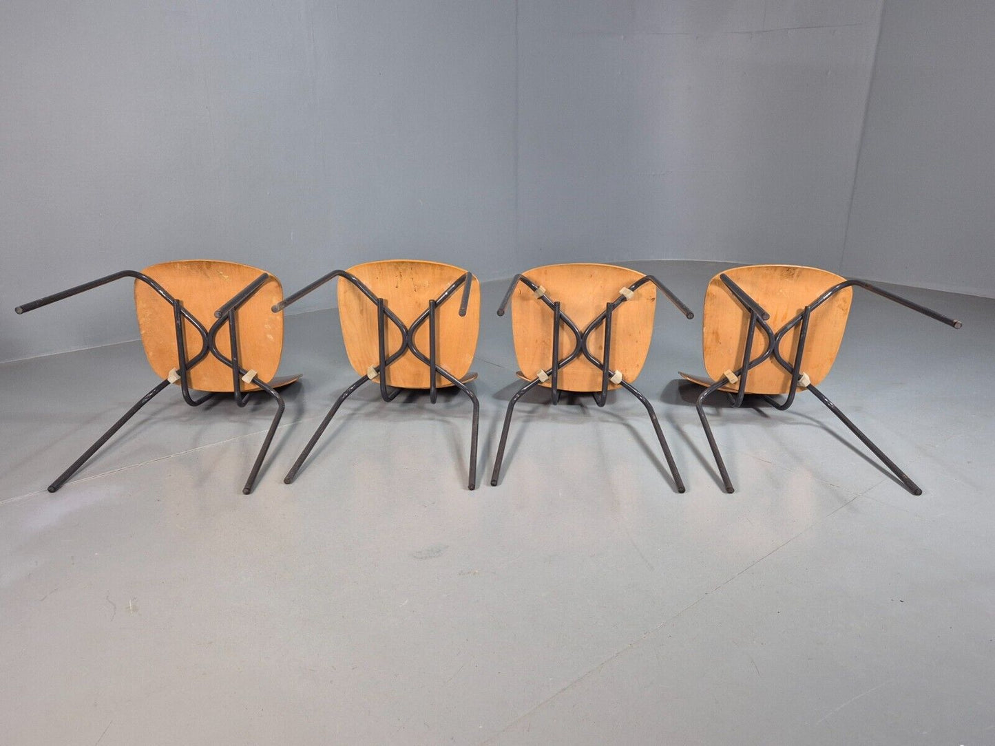 4 Vintage Danish Stacking Chairs Teak Plywood Steel Frame 1960 Retro EB8367 MSTA