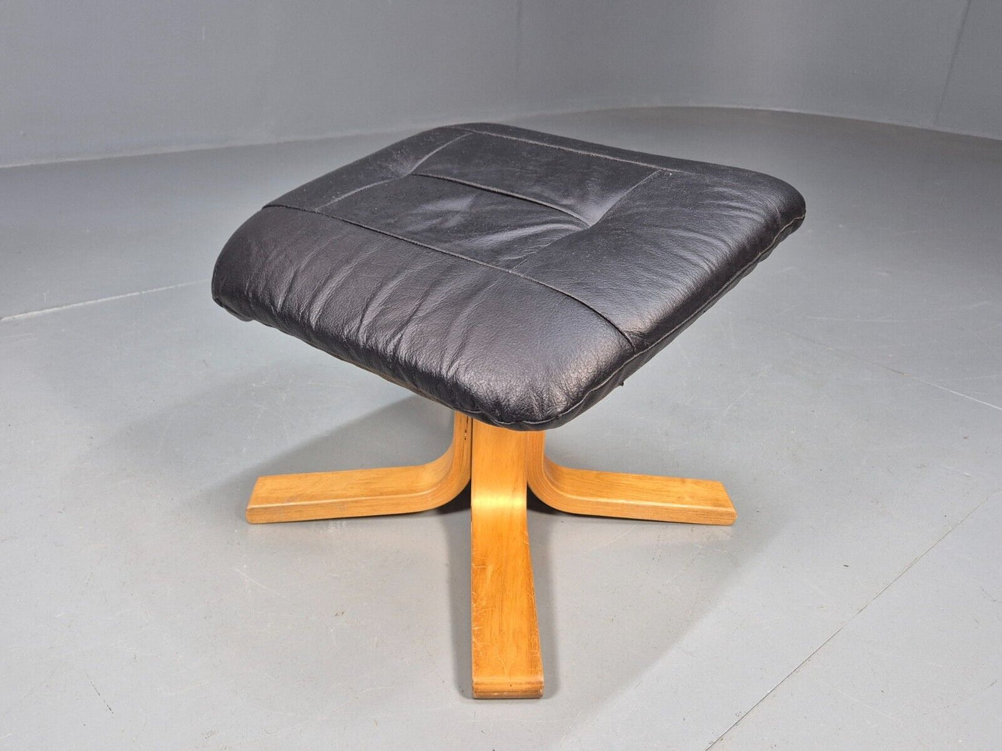 Vintage Danish Footstool Black Leather Bentwood 1980s Retro EB8641 MFOO