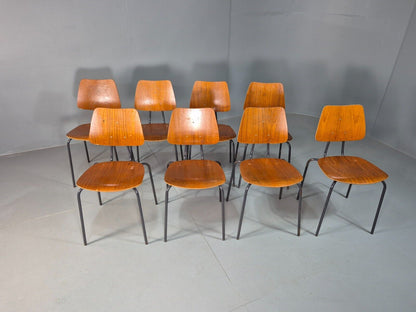 8 Vintage Danish Stacking Chairs Teak Plywood Steel Frame 1960 Retro EB8373 MSTA