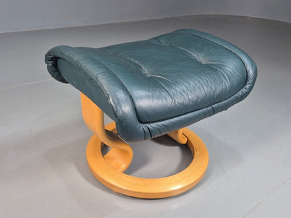 Vintage Stressless Footstool Green Leather blonde Bentwood 1980s EB7886 MFOO