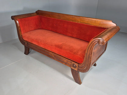 Vintage Danish Scroll Arm Sofa Red Upholstery Mahogany Antique EB7797 V3SS