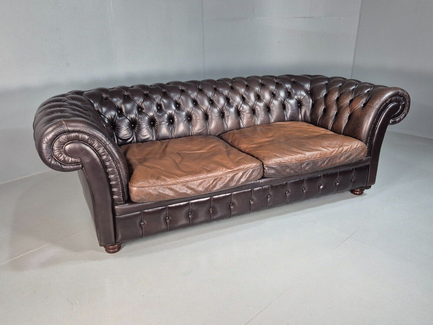 Vintage 3 Seat Chesterfield Sofa Brown Leather  Deep Buttoned EB8172 VCHE