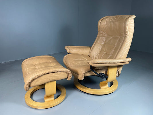 EB6596 Vintage Norwegian Lounge Chair Cream Leather Ekornes Stressless MSWI