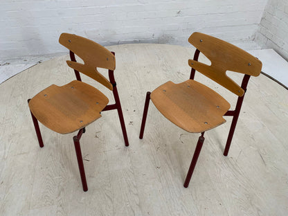 EB3633 Pair of Randers Beech & Burgundy Steel Childrens Stacking Chair MSTA