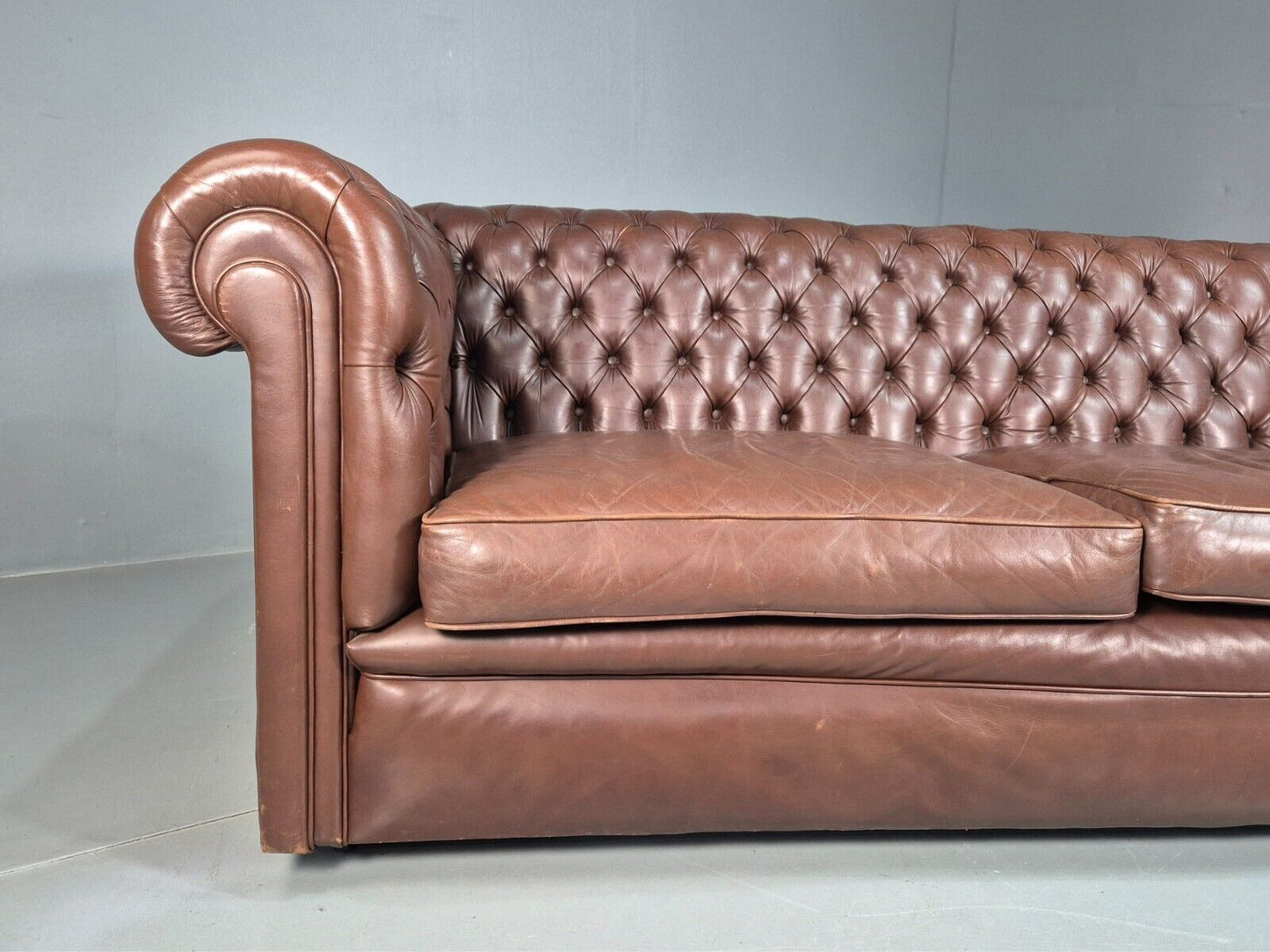 Vintage Chesterfield Sofa Brown Leather 3 Seat 19790s Retro EB8190 VCHE