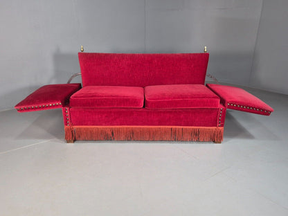 Vintage Danish Drop Arm Knoll Style 2 Seat Sofa Red Velour EB8063 V2SS