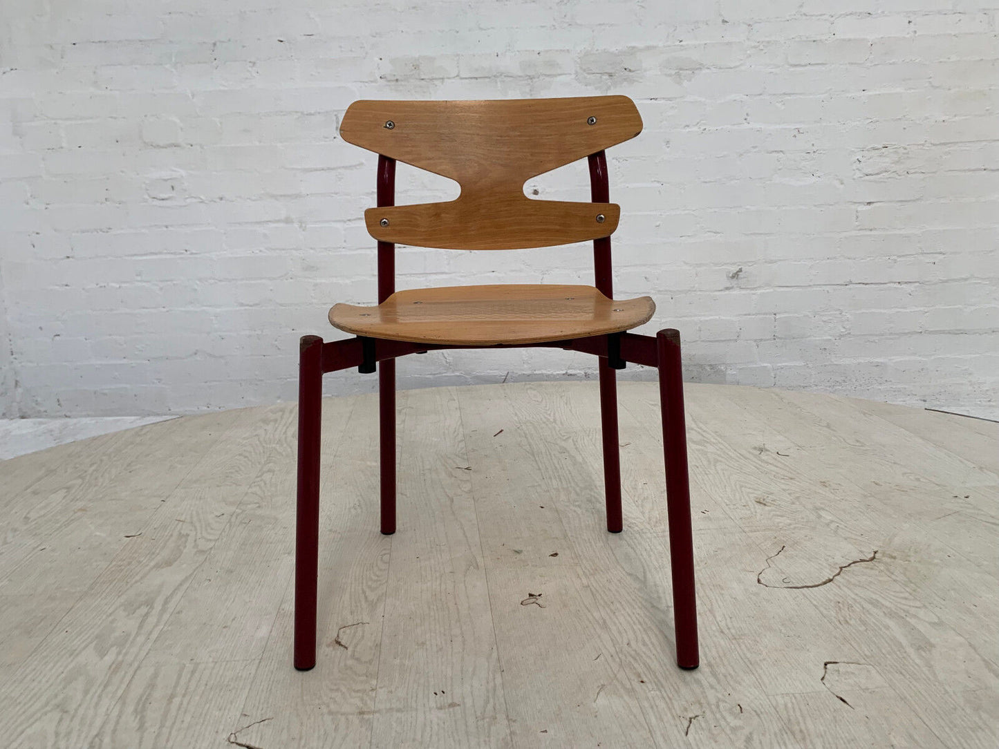 EB3635 Single Randers Beech & Burgundy Steel Childrens Stacking Chair MSTA