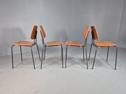 4 Vintage Danish Stacking Chairs Teak Plywood Steel Frame 1960 Retro EB8367 MSTA