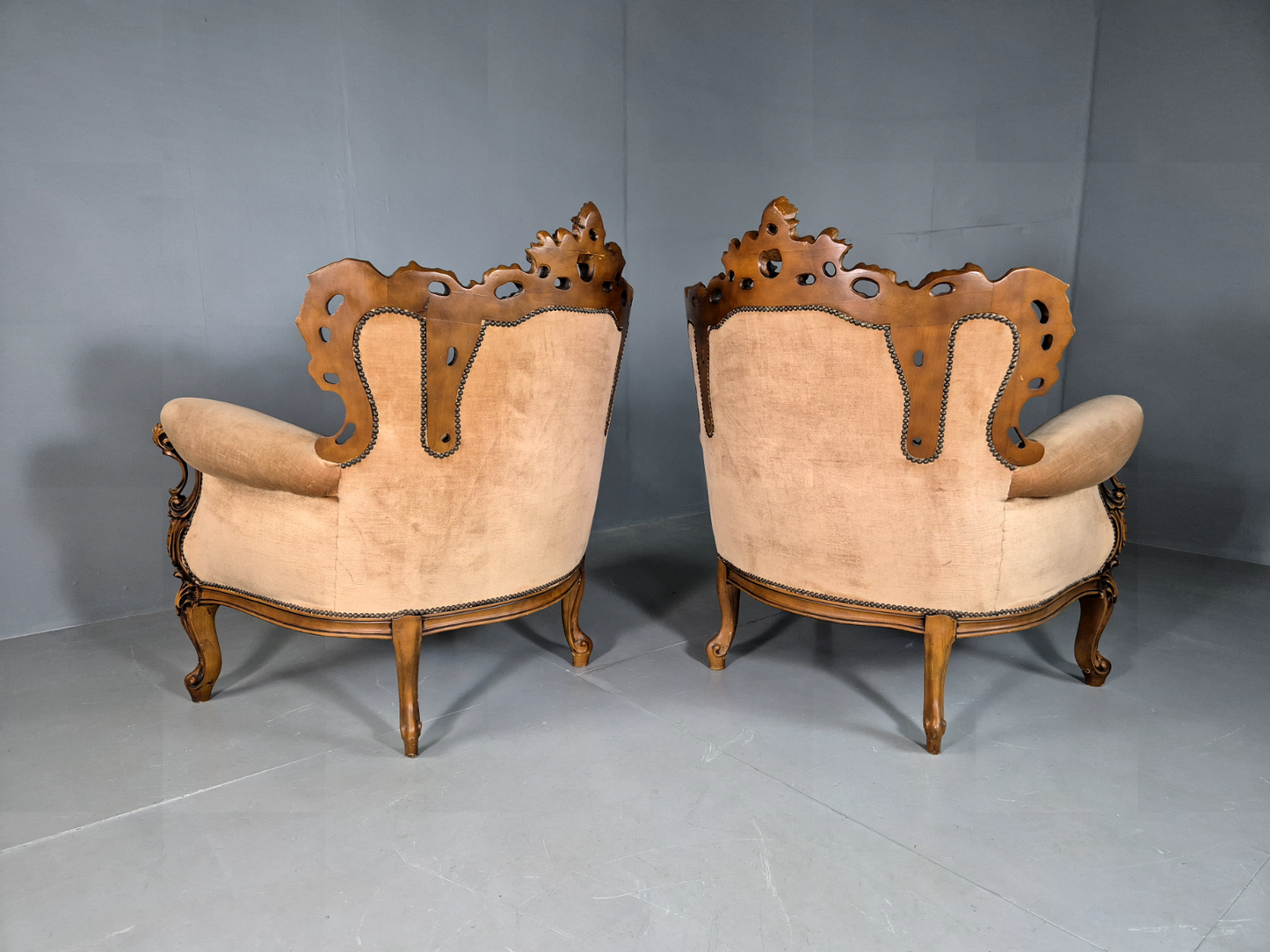 EB7112 2 Vintage French Style Rococo Chairs  Yellow Green 1970s Retro Repo VCAR