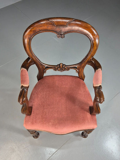 Vintage Elbow Chair Pink Velour Mahogany Frame Balloon Back Antique EB7861 VCAR