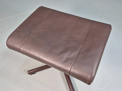 Vintage Danish Footstool Brown Leather Steel Frame 1980s Retro EB7885 MFOO