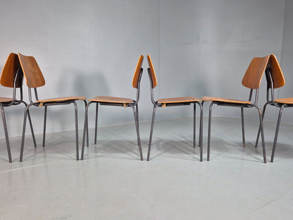 6 Vintage Danish Stacking Chairs Teak Plywood Steel Frame 1960 Retro EB8370 MSTA