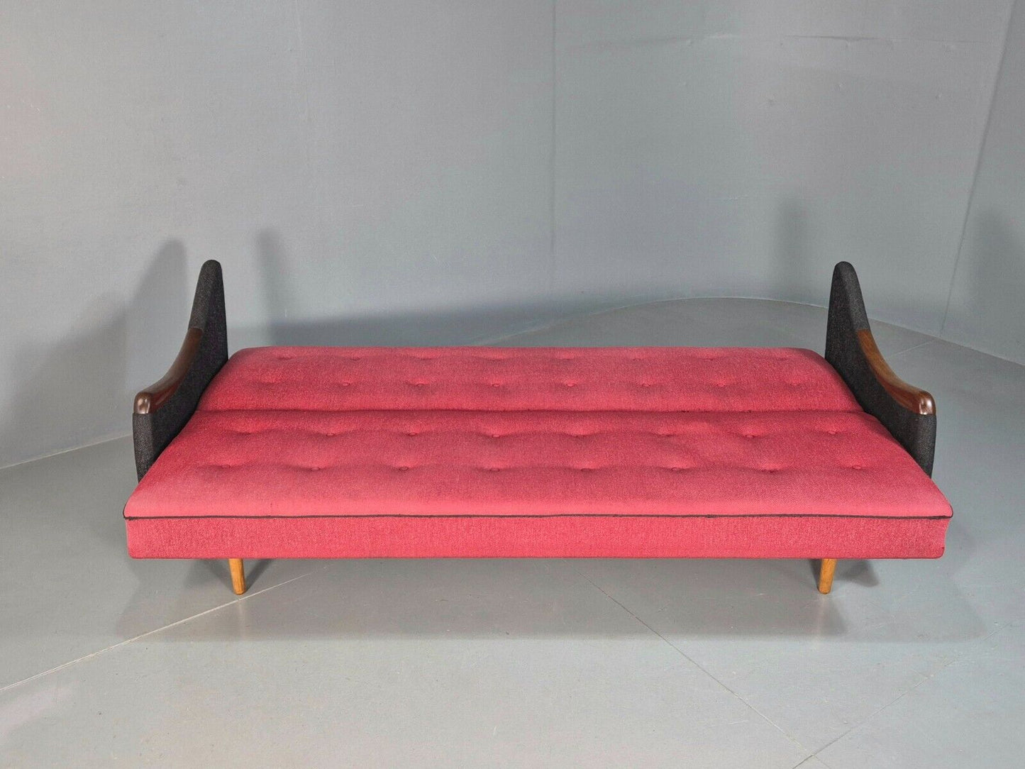 Vintage Danish Sofa Bed  Red and Black Teak Paws 1960s Retro MCM EB8326 M4SS