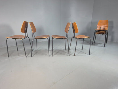 8 Vintage Danish Stacking Chairs Teak Plywood Steel Frame 1960 Retro EB8374 MSTA