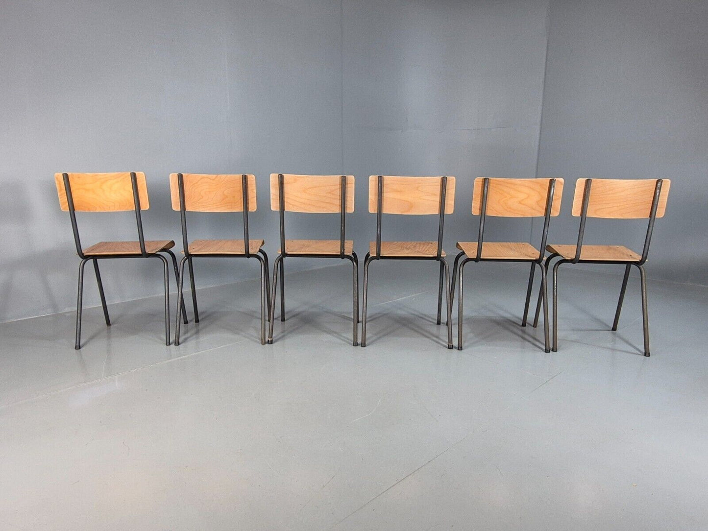 6 Vintage Danish Stacking Chairs bent Ply and Steel 1970s Retro MCM EB7871 MDIN