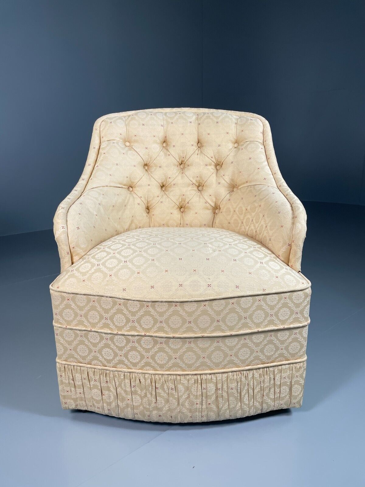 EB6572 Small Gold Tub Chair Regal Pattern Fabric Antique Style Seating VCLO