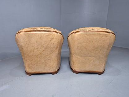 2 Vintage Danish Lounge Chairs Beige Leather Wood Trim 1990s BeEB8287 VLEA