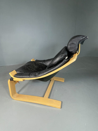 EB6604 Vintage Swedish Lounge Chair Black Leather Krokken Retro MCM MBEN